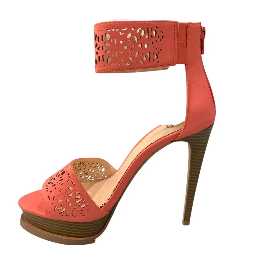 Madison by‎ Shoedazzle Gloria Coral Stiletto Heels Sandals Size 8 Ankle Strap